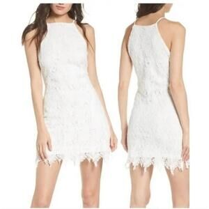NWT Elizabeth Crosby White Lace Sleeveless Halter Mini Dress XL